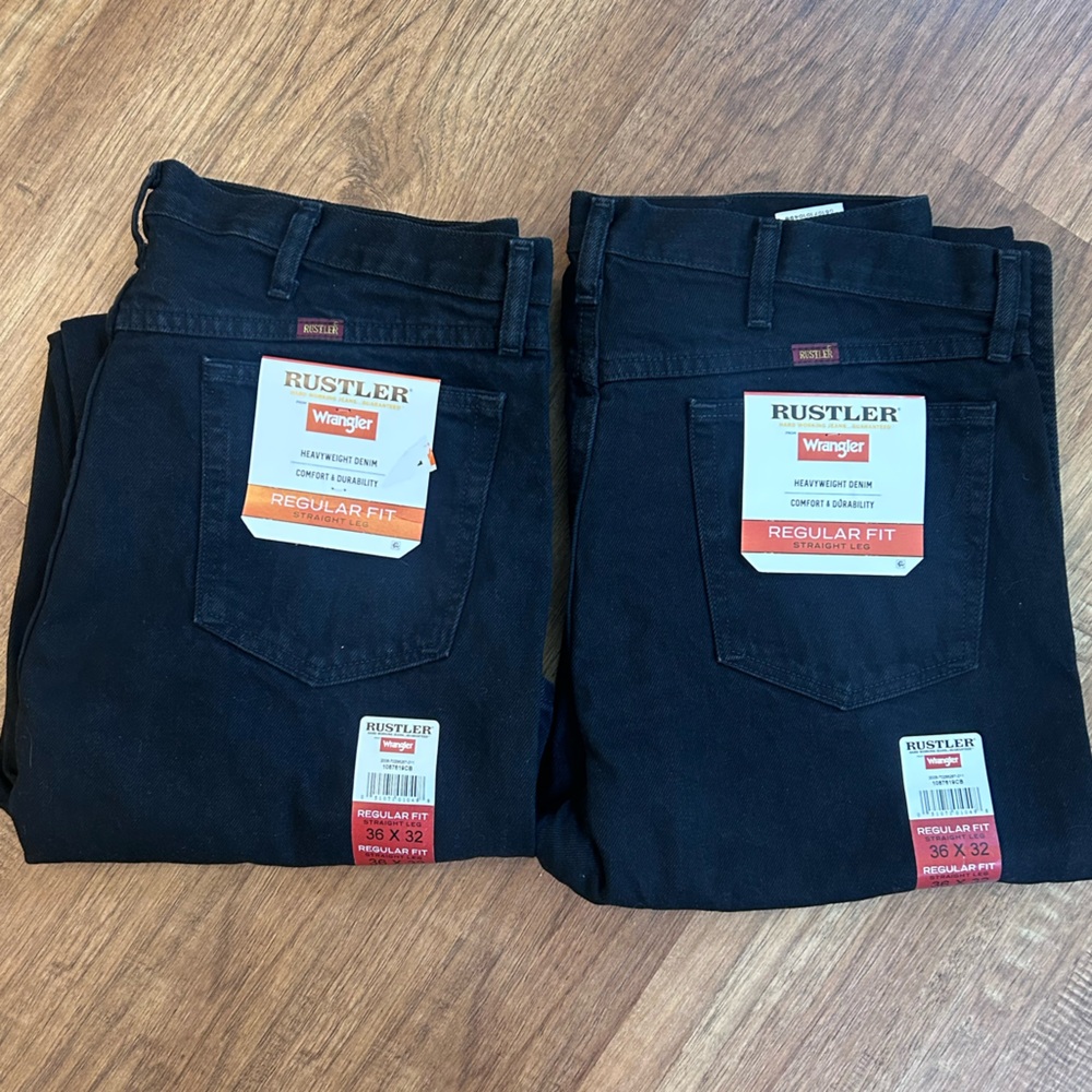 Wrangler Rustler Black Relaxed Jeans Classic Comfort 36 x 32 two pair